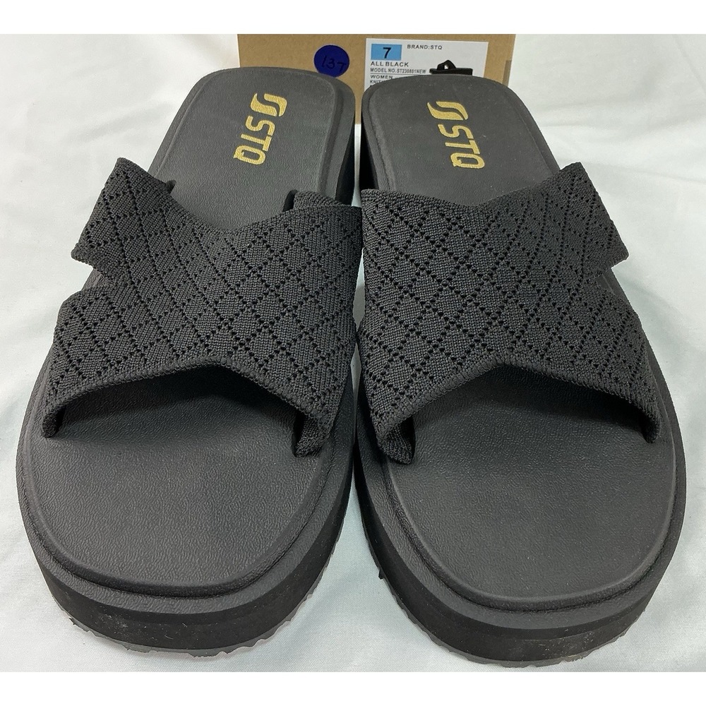 STQ Wedge Sandals Women Cute Chunky Slides‎ with Comfort Memory Foam SZ 7